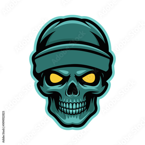 Cartoon Skull Mascot Logo with Beanie and Glowing Eyes for Gaming and Esport