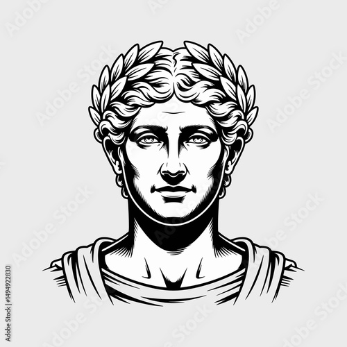 Ancient Roman Emperor Bust Vector Illustration with Laurel Wreath