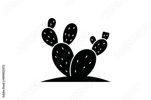 Black silhouette of a prickly pear cactus plant