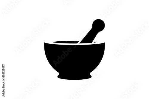 Mortar and pestle pharmacy tool grinding herbs icon