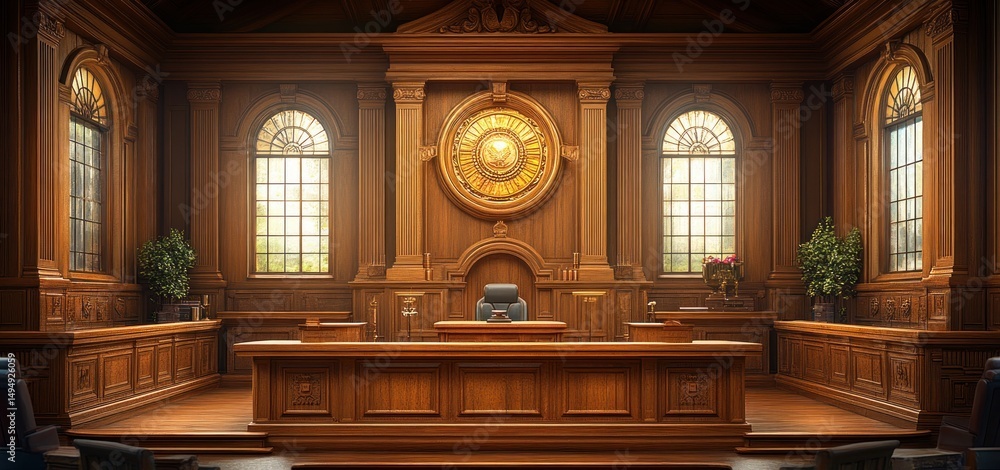 Fototapeta premium Grand Wooden Courtroom Interior Design