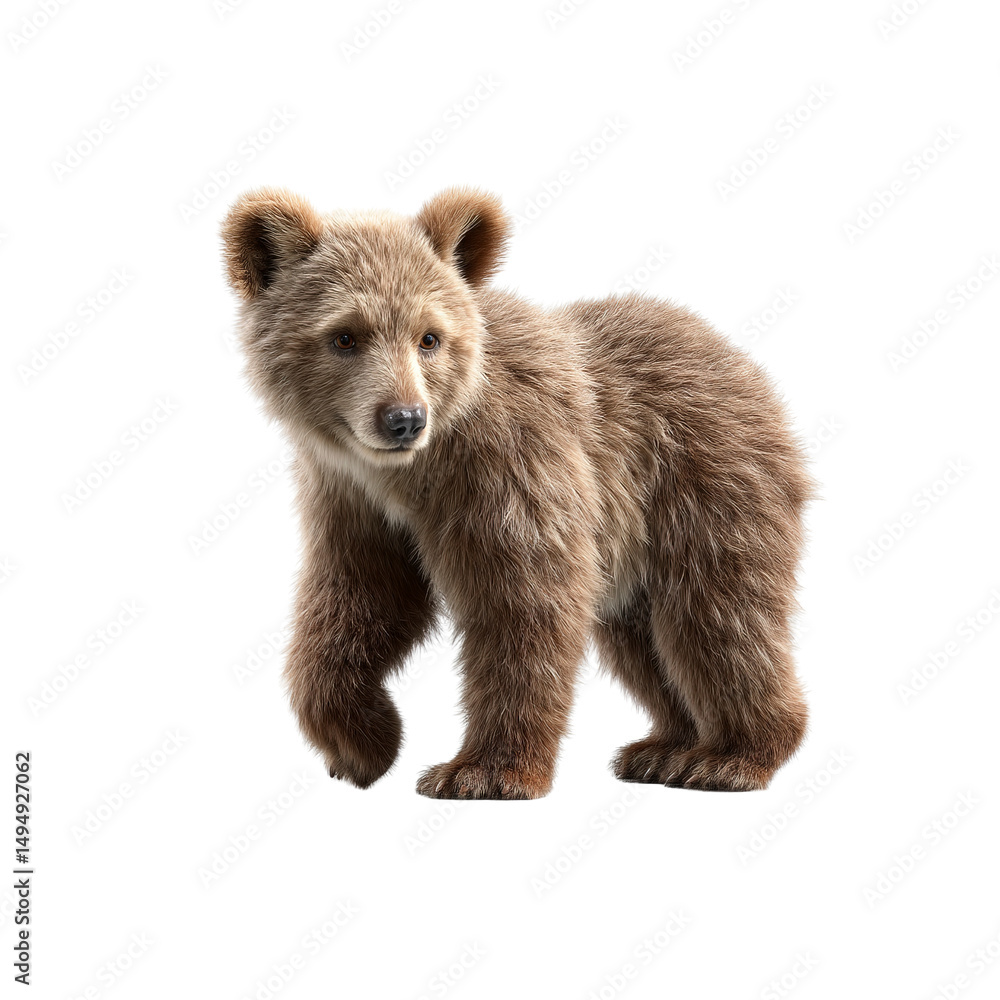Fototapeta premium Adorable Brown Bear Cub, Isolated on transparent background