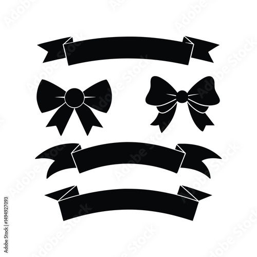 Elegant Black Ribbon and Bow Silhouettes Perfect for Design Projects