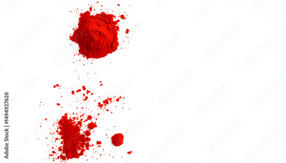 Vibrant red paprika powder scattered on a pristine white surface, textured and detailed, from a top-down perspective., angled photoshot. isolated with white highlights Vibrant red paprika powder scattered on a pristine white surface, textured and detailed, from a top-down perspective., angled photoshot. isolated with white highlights