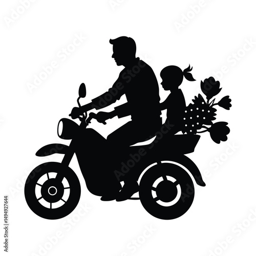 Father and Daughter Motorcycle Silhouette A heartwarming vector illustration