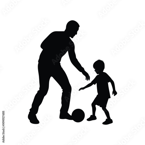 Father and Son Playing Soccer A Silhouette Illustration