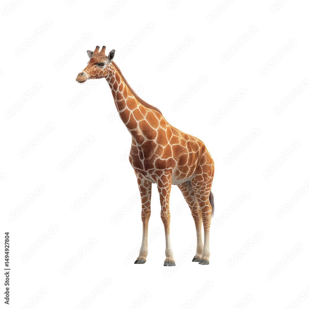 Fototapeta premium Majestic Giraffe Isolated on transparent background - Wildlife Photography