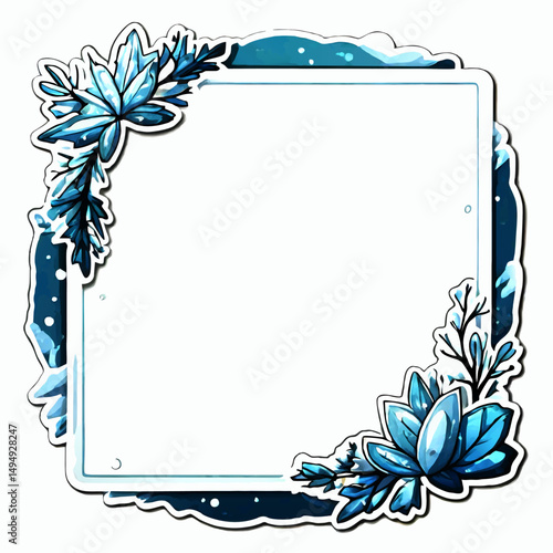 floral picture frame with crystals and snow 3d vector illustration with white area for insertion
