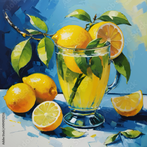 jar of lemonade with fruits and mint leaves vector illustration