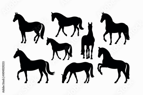horse silhouettes set one majestic equine vector shapes