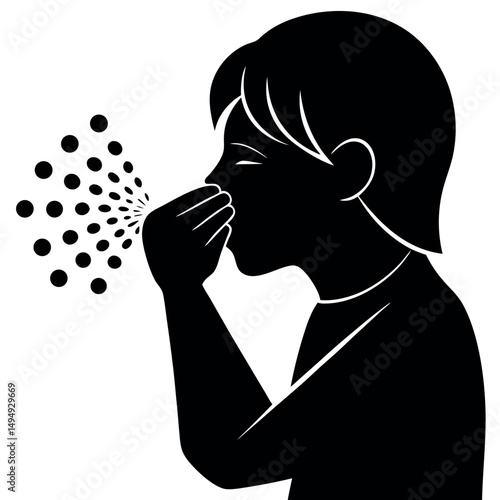 Sneezing Person Silhouette Icon in Black on White Background