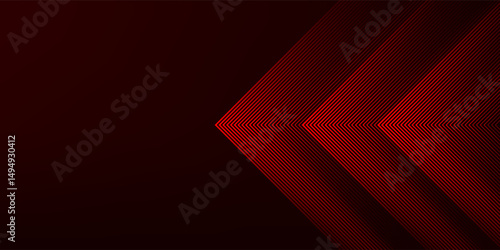 Abstract red neon arrow light glow background. Futuristic cyber laser line motion banner for casino. Dynamic techno perspective beam 3d graphic design. Cool party power and energy boost led tunnel