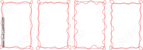 Wavy squiggle curly frames. Wavy edge rectangle frames and circle frames. wiggly border set for present card, gift card, poster, web. Set of elegant whimsical hand-drawn wiggle frames