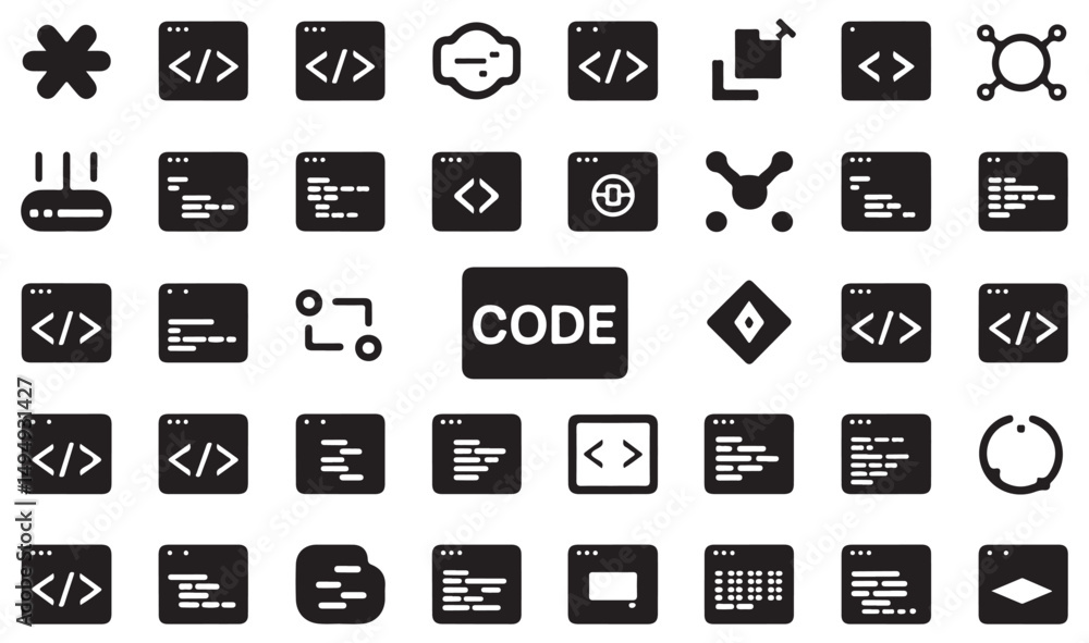 Technology and Communication Icons Set, coding, Including Scissors, Calendar, and Web Elements Technology and Communication Icons Set, coding, Including Scissors, Calendar, and Web Elements