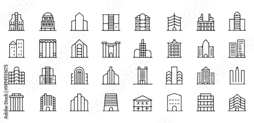 Building and Architecture Icons Set, Including Various Styles of Buildings and Structures