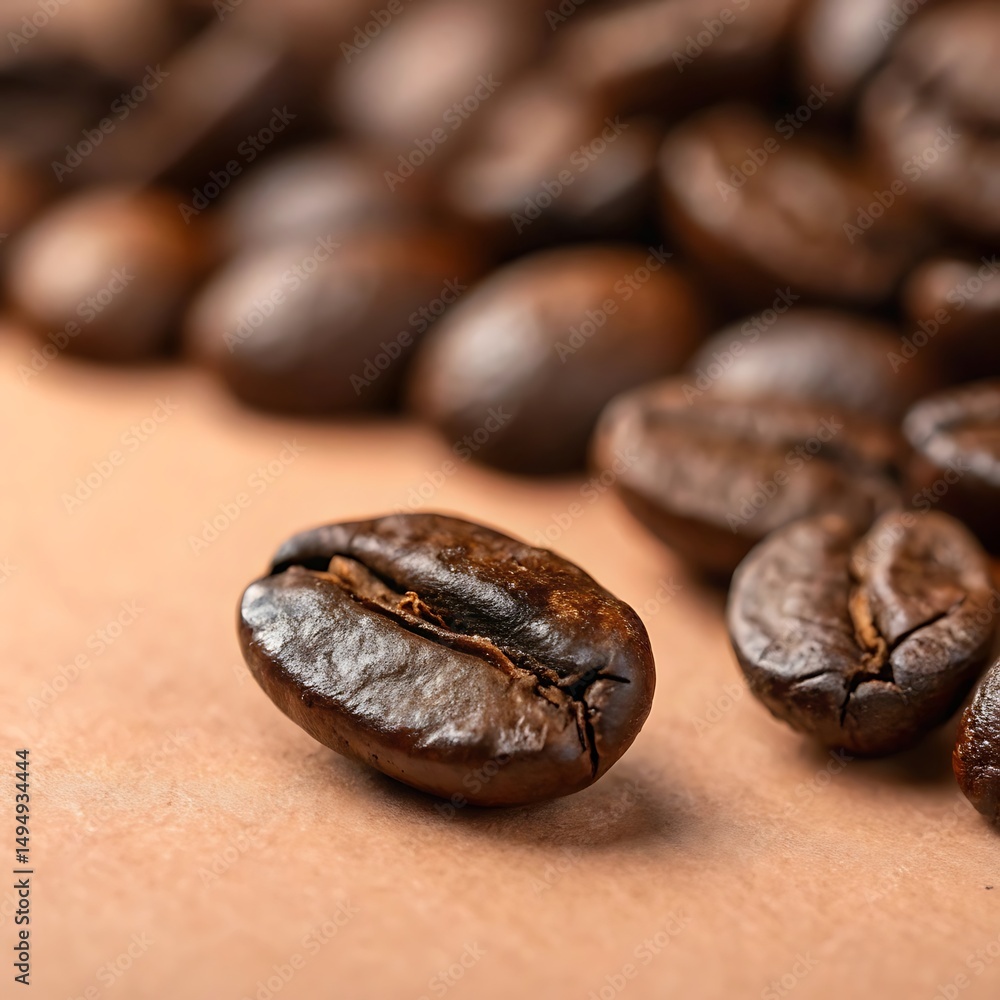 Fototapeta premium Coffee bean on warm taupe background