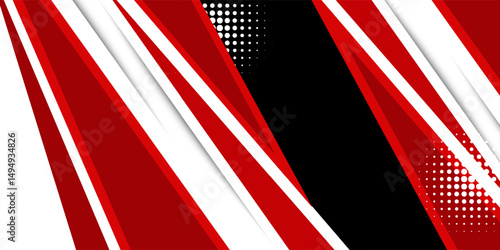 Abstract banner vector, modern background horizontal with geometric red white and black color for technology and sports theme