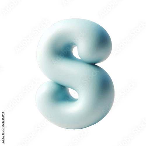 Puffy Alphabet Design – EPS 3D Puffy Bubble Letter S in Soft Pastel Inflated Style