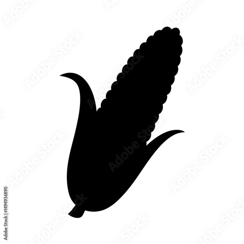 Black silhouette illustration of an ear of corn on a white background