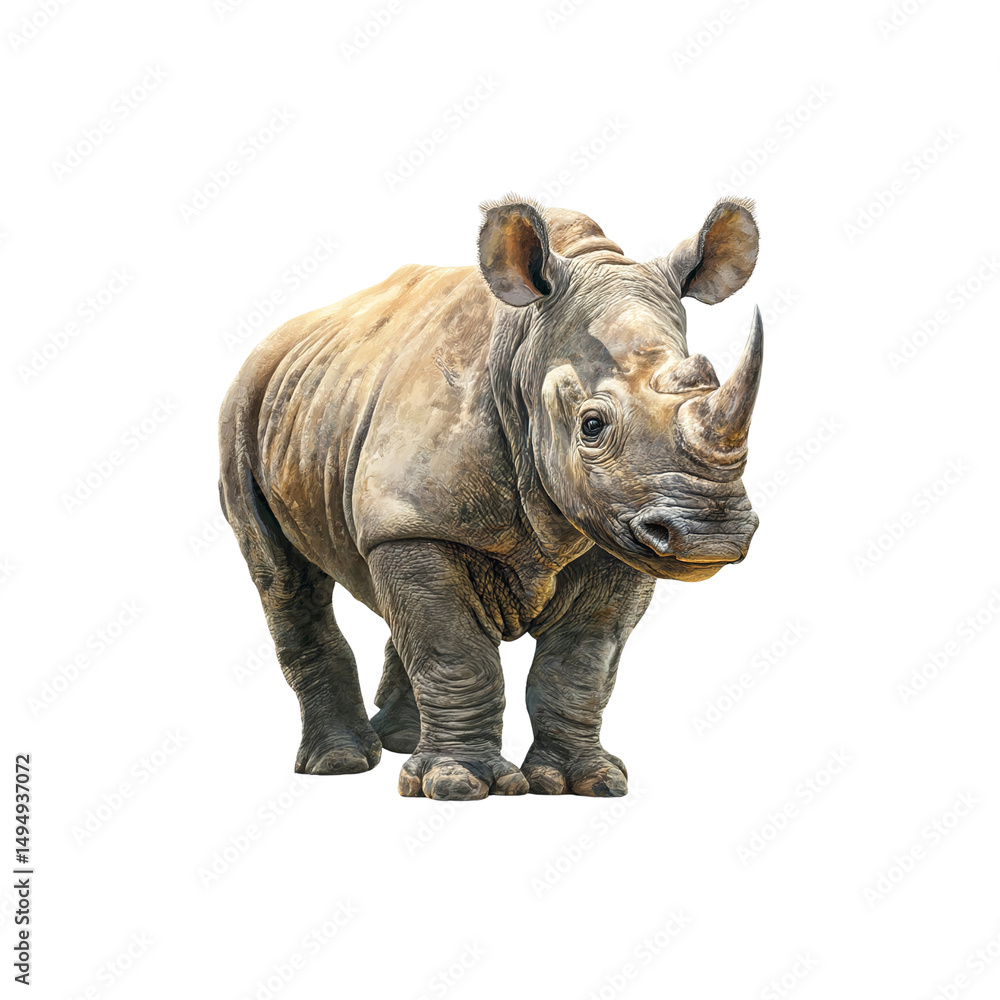 Fototapeta premium Young White Rhinoceros on a transparent background