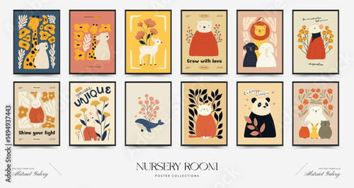 Abstract Childrens Room posters template. Modern trendy Kids minimal style. Hand drawn design for wallpaper, wall decor, print, postcard, cover, template, banner.