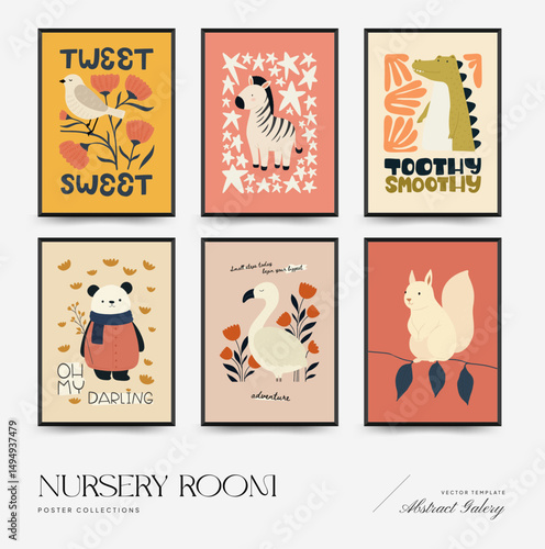 Abstract Childrens Room posters template. Modern trendy Kids minimal style. Hand drawn design for wallpaper, wall decor, print, postcard, cover, template, banner.