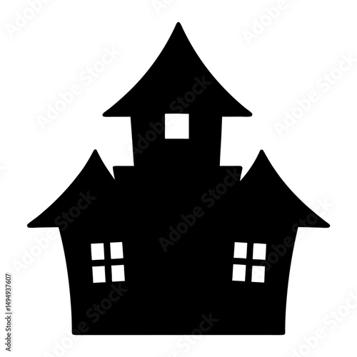 Black Silhouette of a Spooky Haunted House for Halloween Celebration