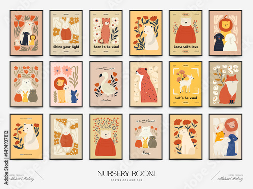 Abstract Childrens Room posters template. Modern trendy Kids minimal style. Hand drawn design for wallpaper, wall decor, print, postcard, cover, template, banner.