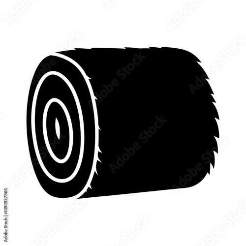 Monochrome depiction of a cylindrical hay bale on a white background