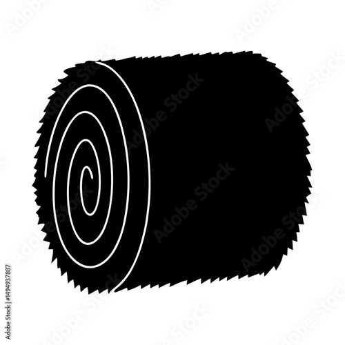 Monochrome illustration of a round hay bale on a white background