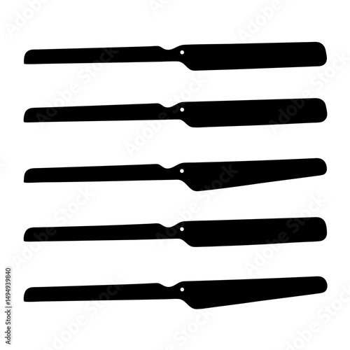 Black and white image depicting various types of straight razor silhouettes