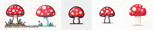 Cute Red Toadstool Mushrooms Clipart – Flat Cartoon Vector Isolated on White Background
