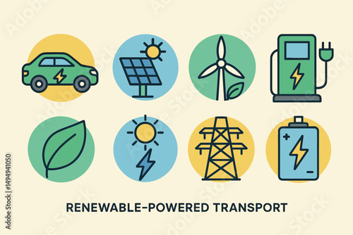 Renewable energy icons set – filled, solid, eco-friendly and sustainable symbols