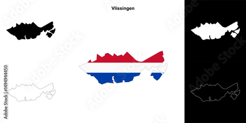 Vlissingen blank outline map set