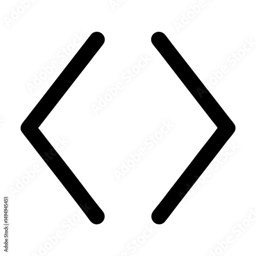 Stylized angle brackets with rounded ends to indicate direction and code