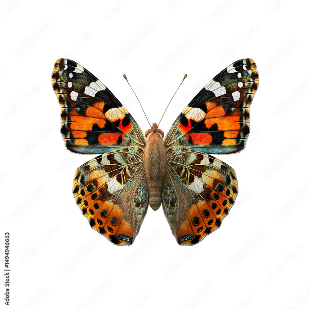 Fototapeta premium Vibrant Painted Lady Butterfly on transparent background