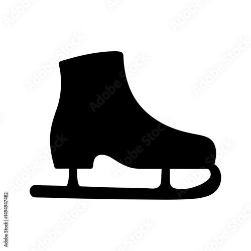 A minimalist black silhouette illustration of a figure ice skating boot