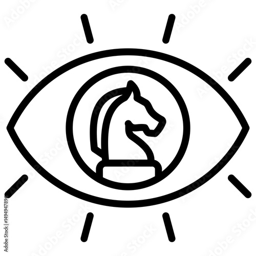Vision Strategy - Outline Icon - Eye with chess piece, representing vision, foresight, and strategic business thinking