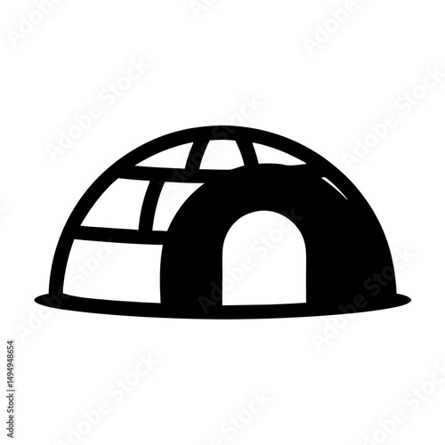 Stylized black and white illustration of a geodesic dome structure