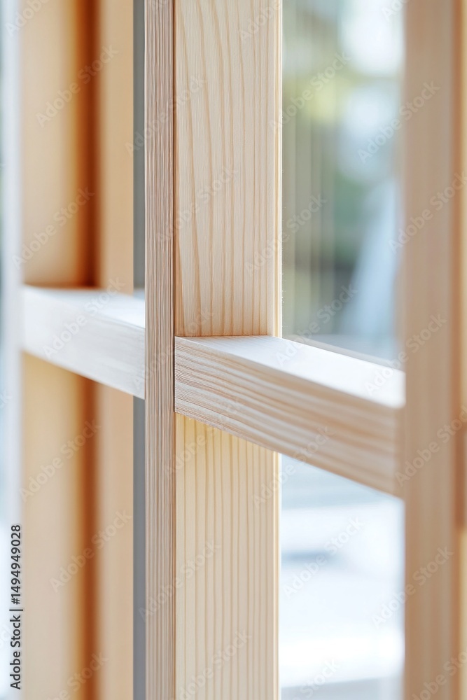 Light beige wooden window frame detail