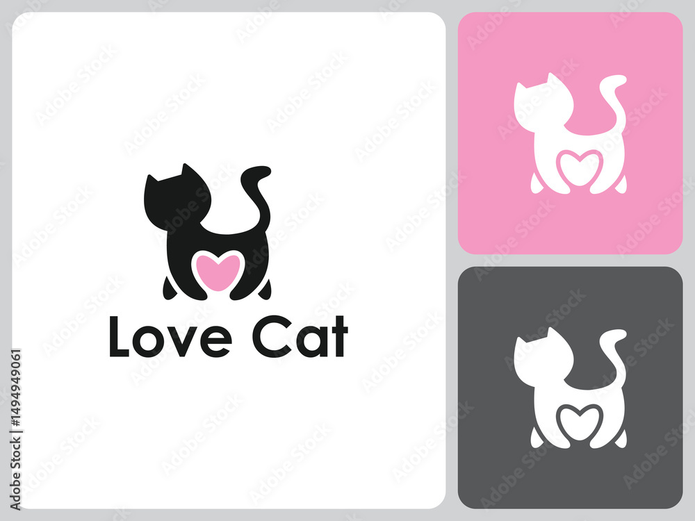 Naklejka premium vector logo love cat