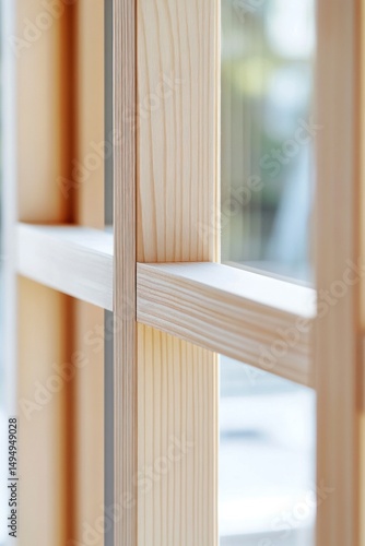 Obraz na płótnie Light beige wooden window frame detail w salonie