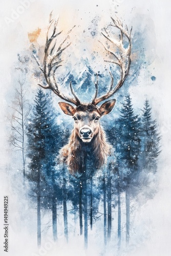 Obraz na płótnie Majestic winter deer in a snowy forest w salonie