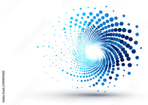 Vibrant swirl of blue dots creates dynamic spiral pattern, evoking sense of movement and energy. This abstract design can be used in various creative projects
