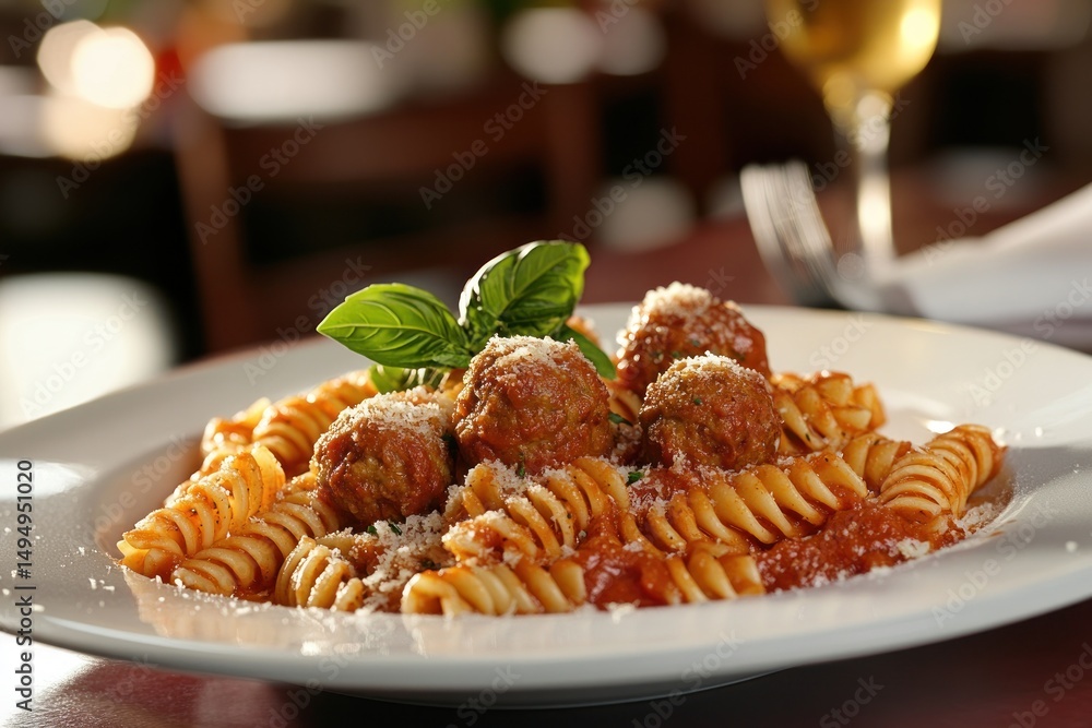 Pasta with meatballs on a plate