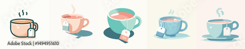 Cozy Cup of Tea – Flat Illustration of Warm Tea with Teabag in Minimalist Style