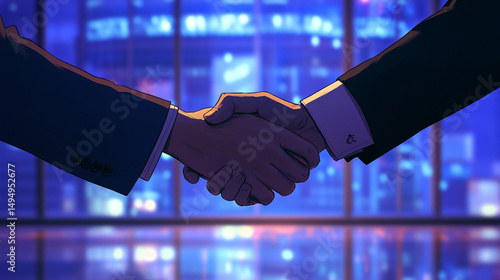 Business Deal Handshake Night Cityscape