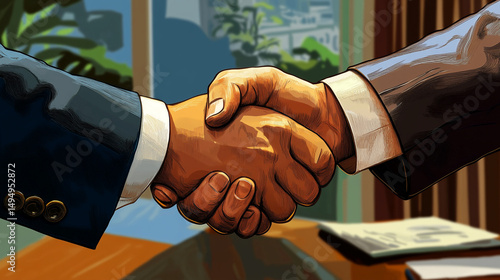 Businessmen shaking hands deal agreement partnership success