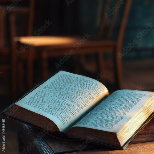 Obraz na płótnie Open book on wooden table w salonie