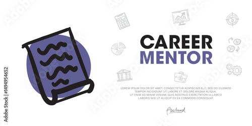 Career mentor a Modern Web Banner Concept Using hand-drawn Doodle icon Graphics.